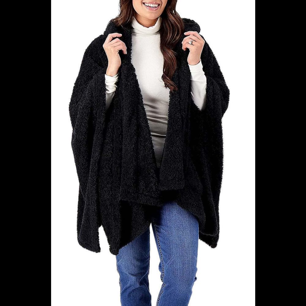 Bumblebella by Jill Martin Cotton Candy Plush Hooded Wrap Black